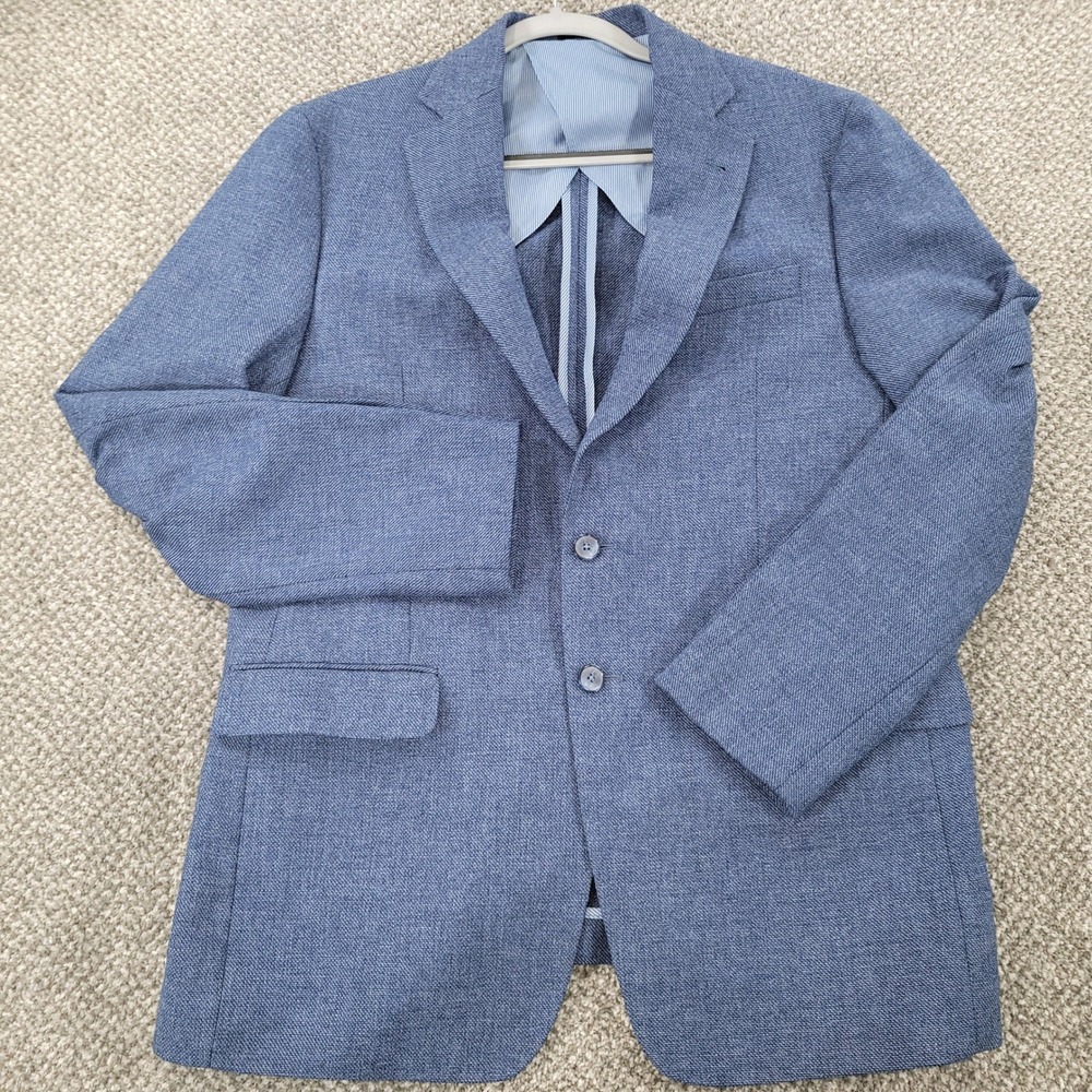 Joseph Abboud Mens 42 Long Slim Fit Blue Cotton Linen Blend Blazer Sport Coat